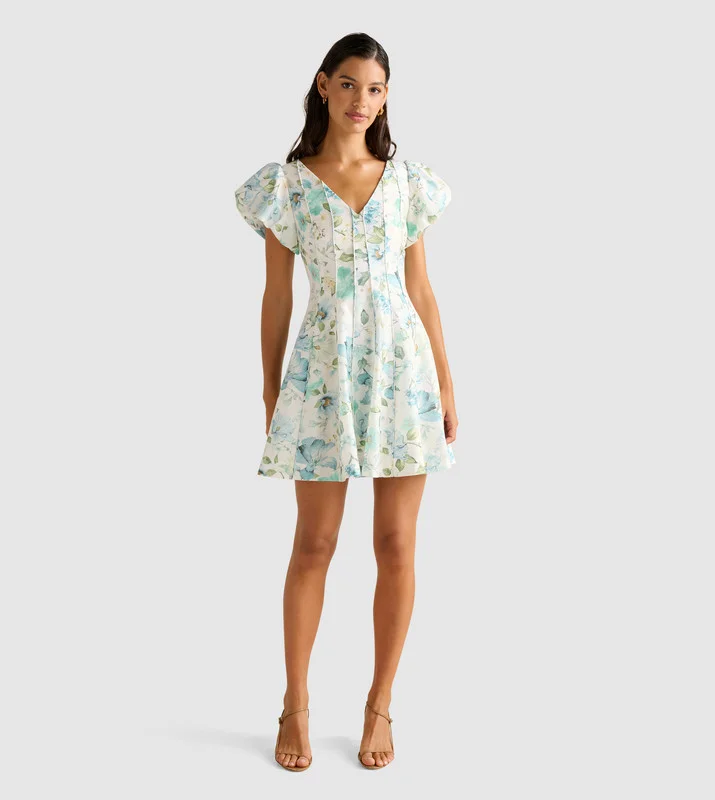 CAMDEN Printed Bubble Sleeves Mini Dress